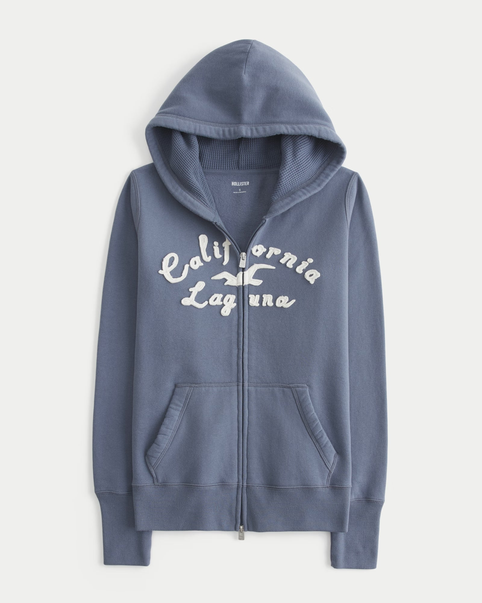 Hollister - Waffle Lined Hood Zip-Up Logo Graphic Hoodie
