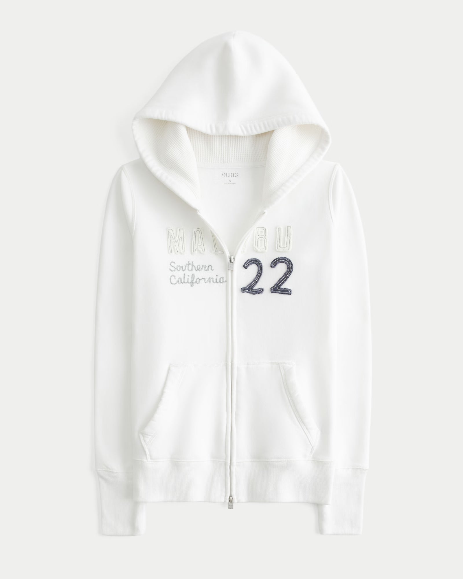 Hollister - Waffle Lined Hood Zip-Up Logo Graphic Hoodie