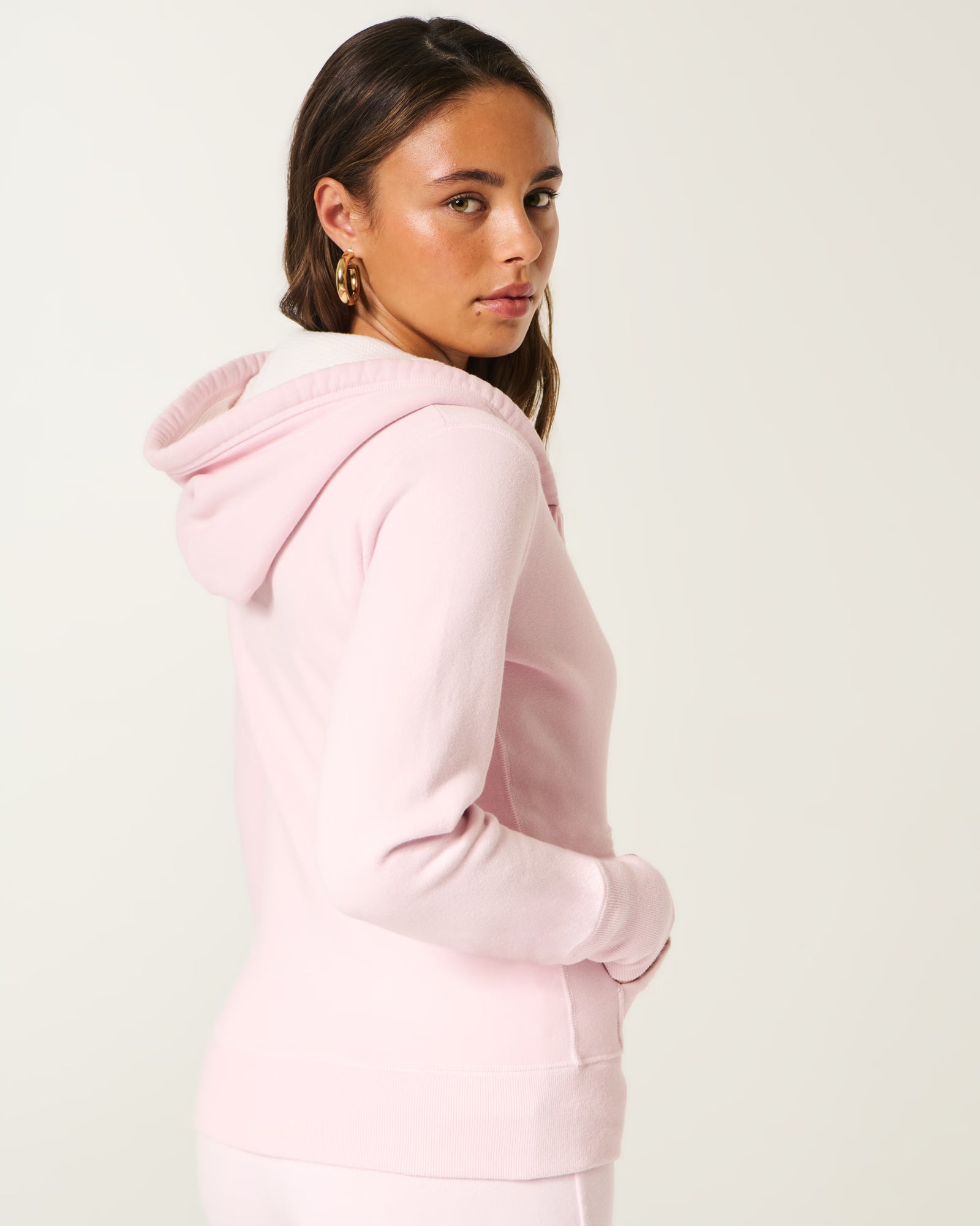 Hollister - Waffle Lined Hood Zip-Up Logo Graphic Hoodie