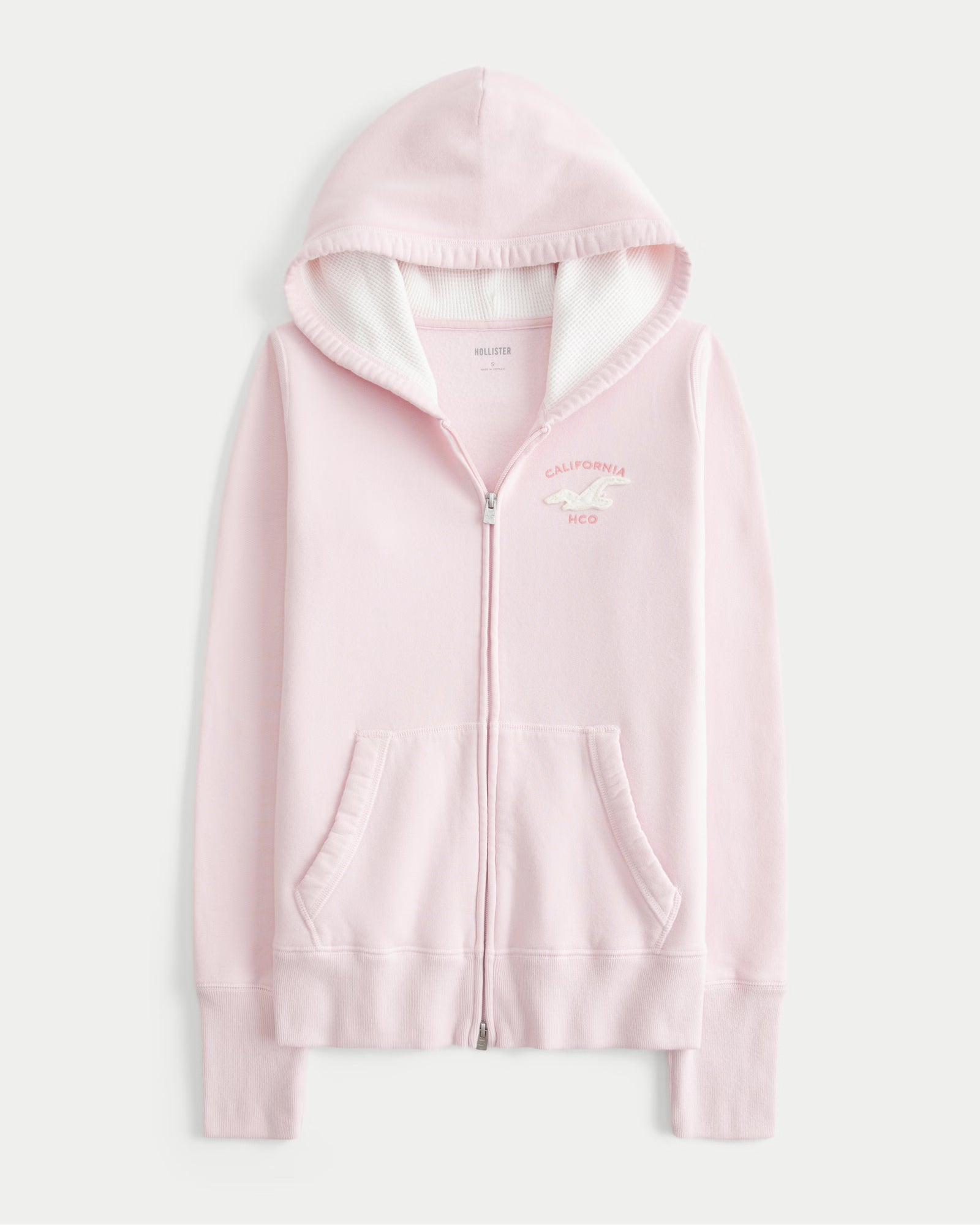 Hollister - Waffle Lined Hood Zip-Up Logo Graphic Hoodie