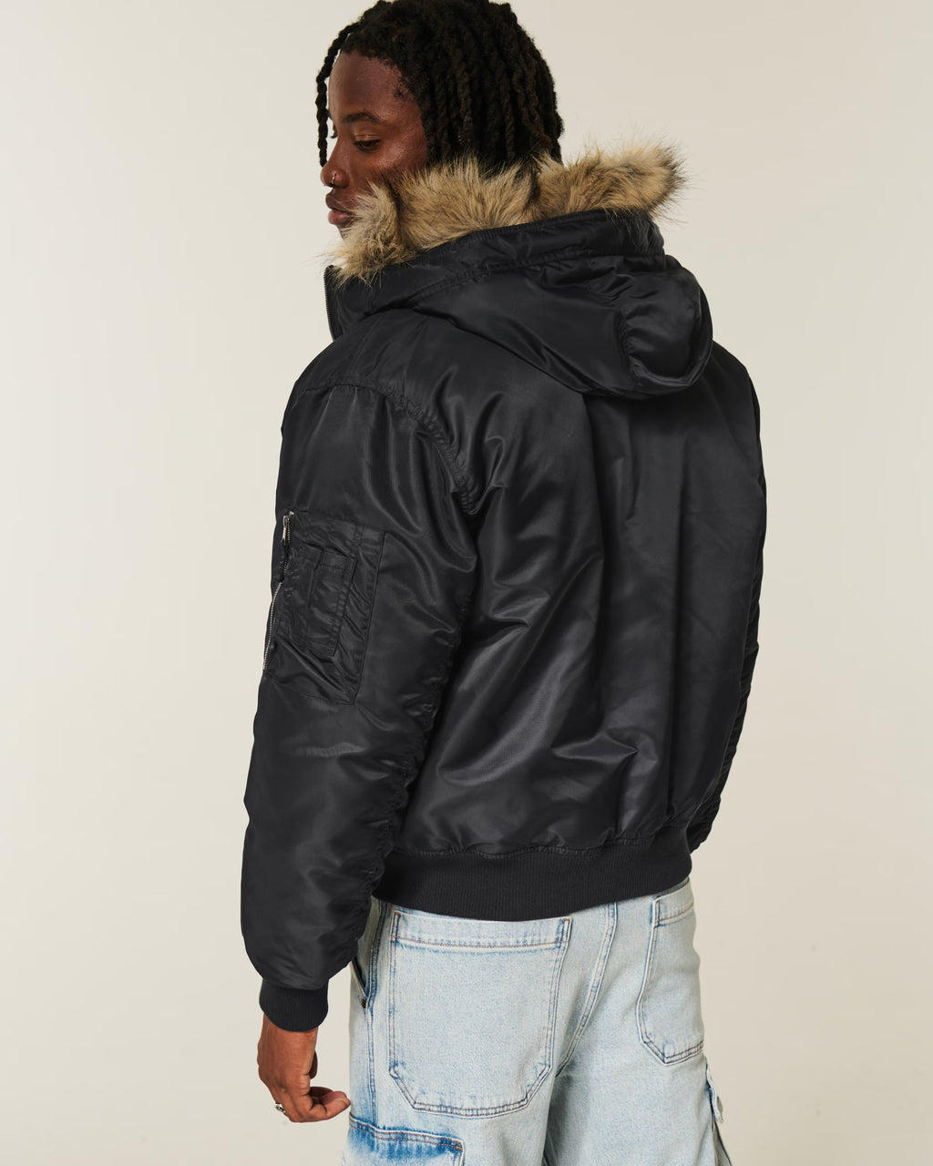 Hollister - Faux Fur Trim Zip-Up Bomber Jacket
