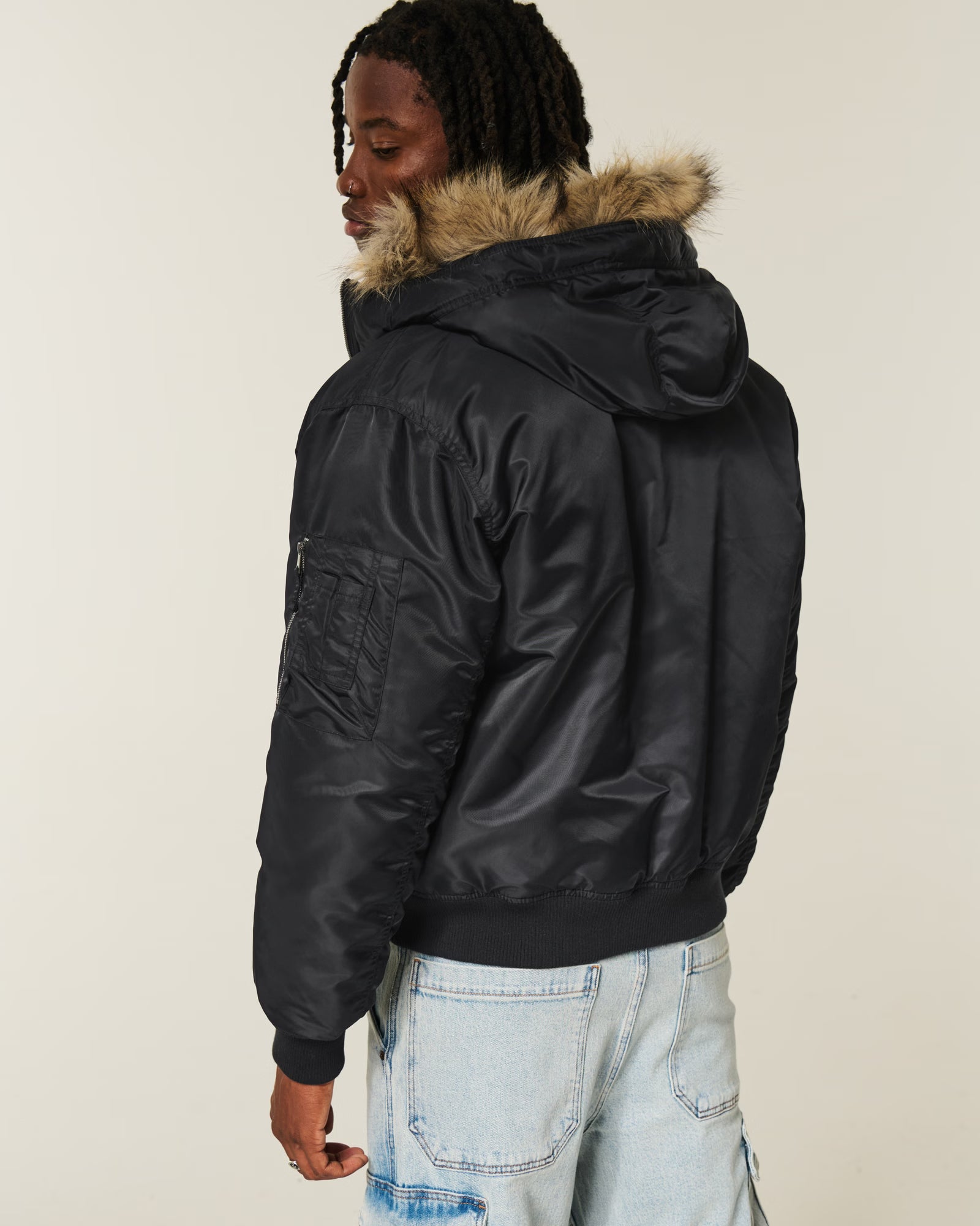 Hollister - Faux Fur Trim Zip-Up Bomber Jacket