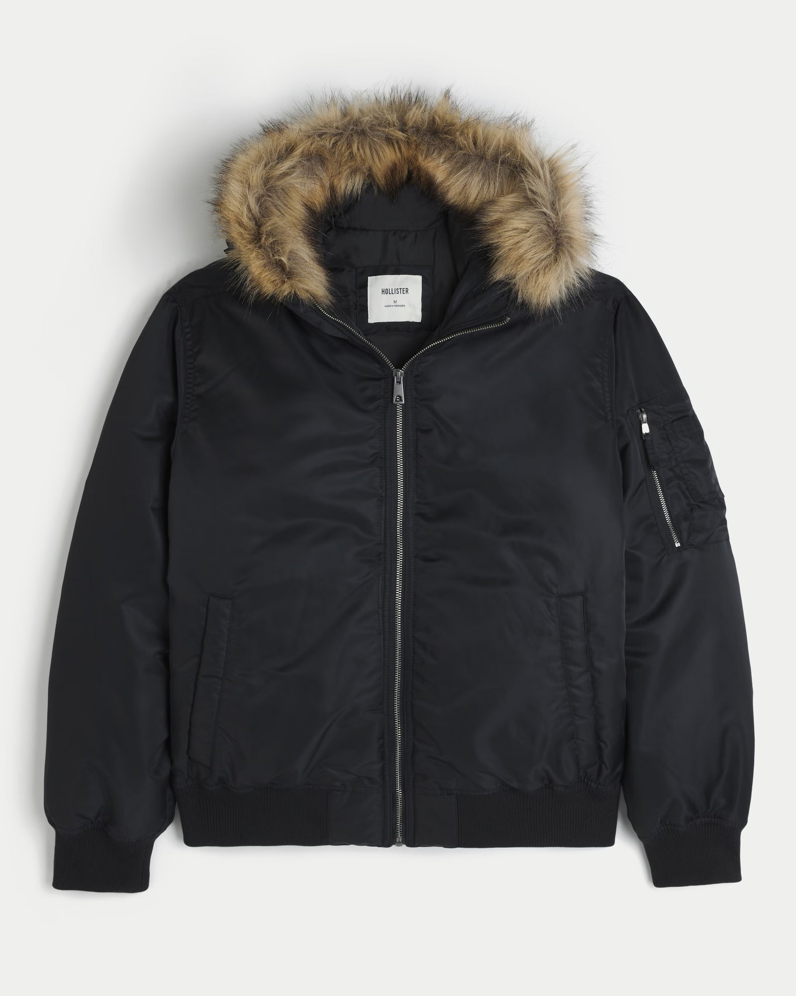 Hollister - Faux Fur Trim Zip-Up Bomber Jacket