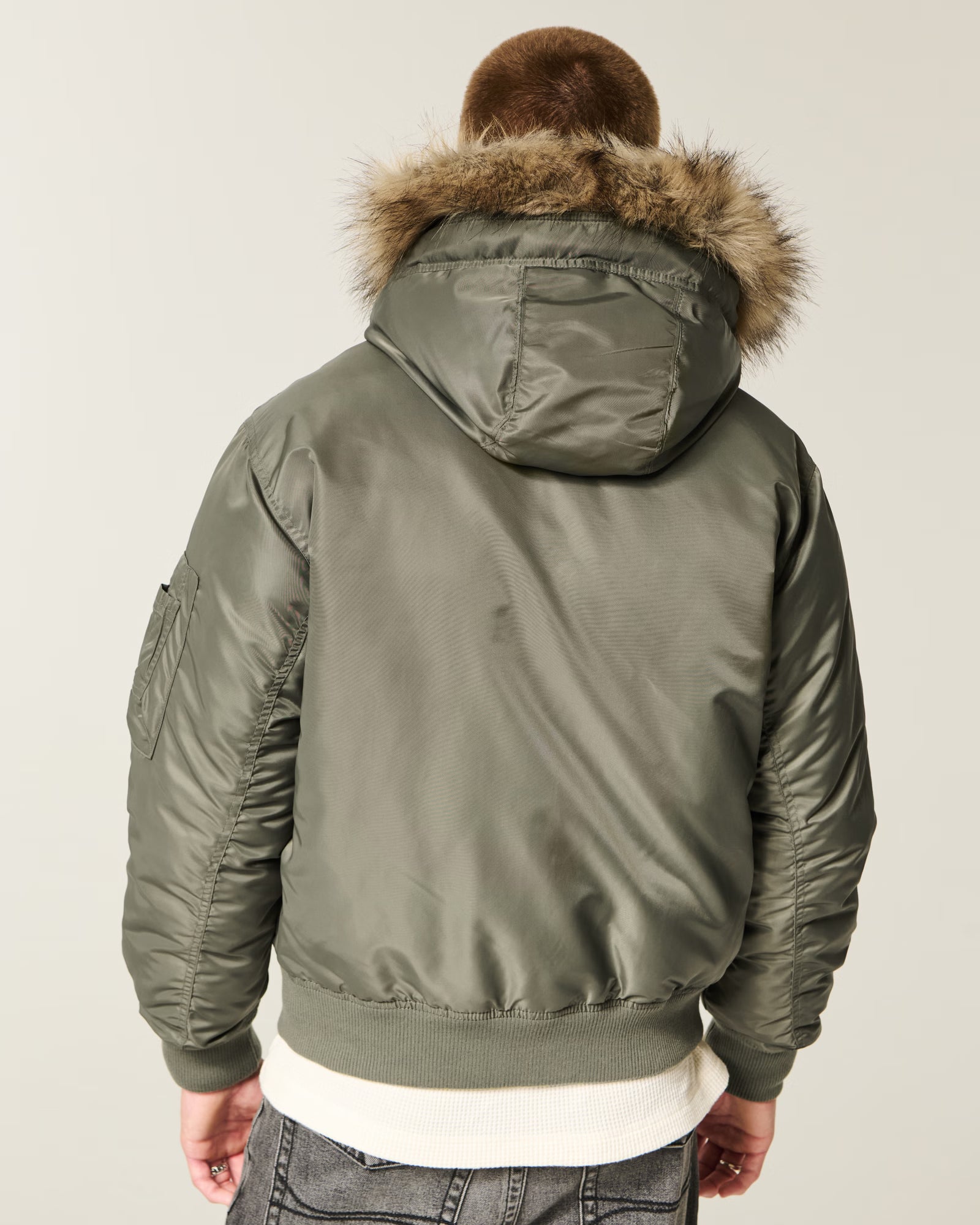 Hollister - Faux Fur Trim Zip-Up Bomber Jacket