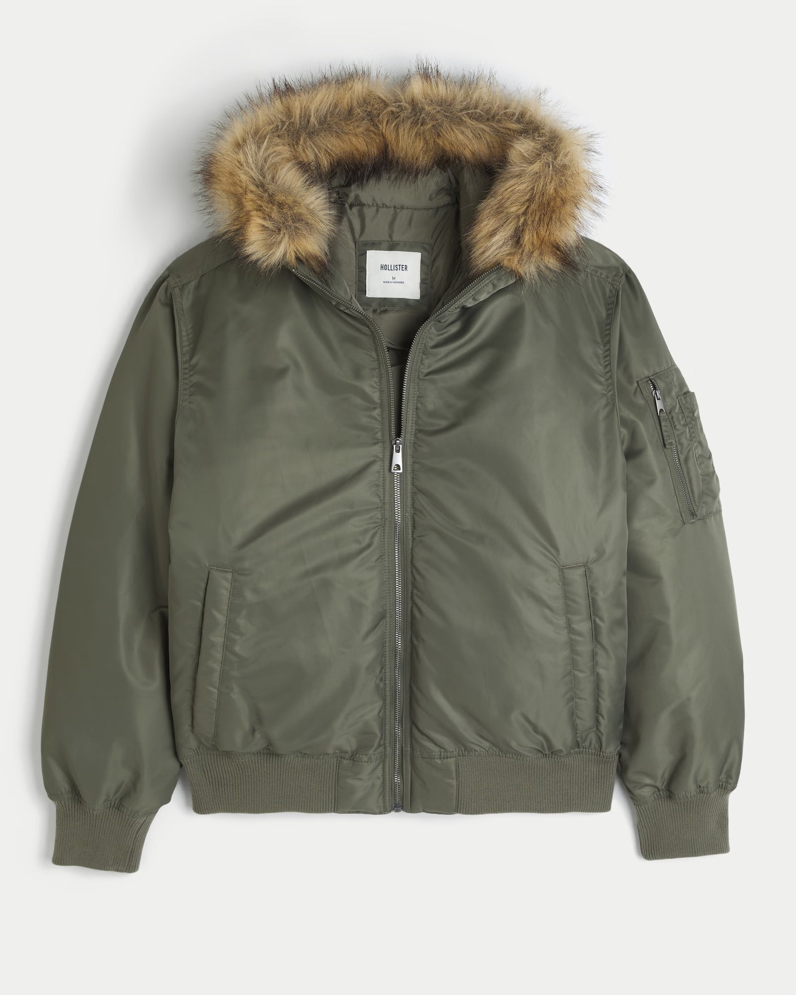 Hollister - Faux Fur Trim Zip-Up Bomber Jacket