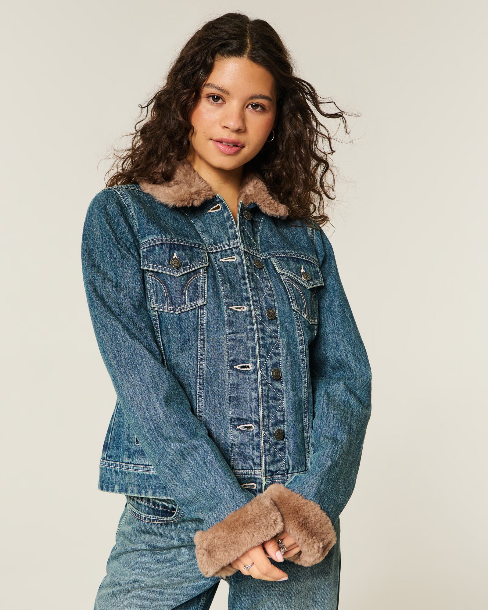 Hollister - Faux Fur Trim Denim Jacket