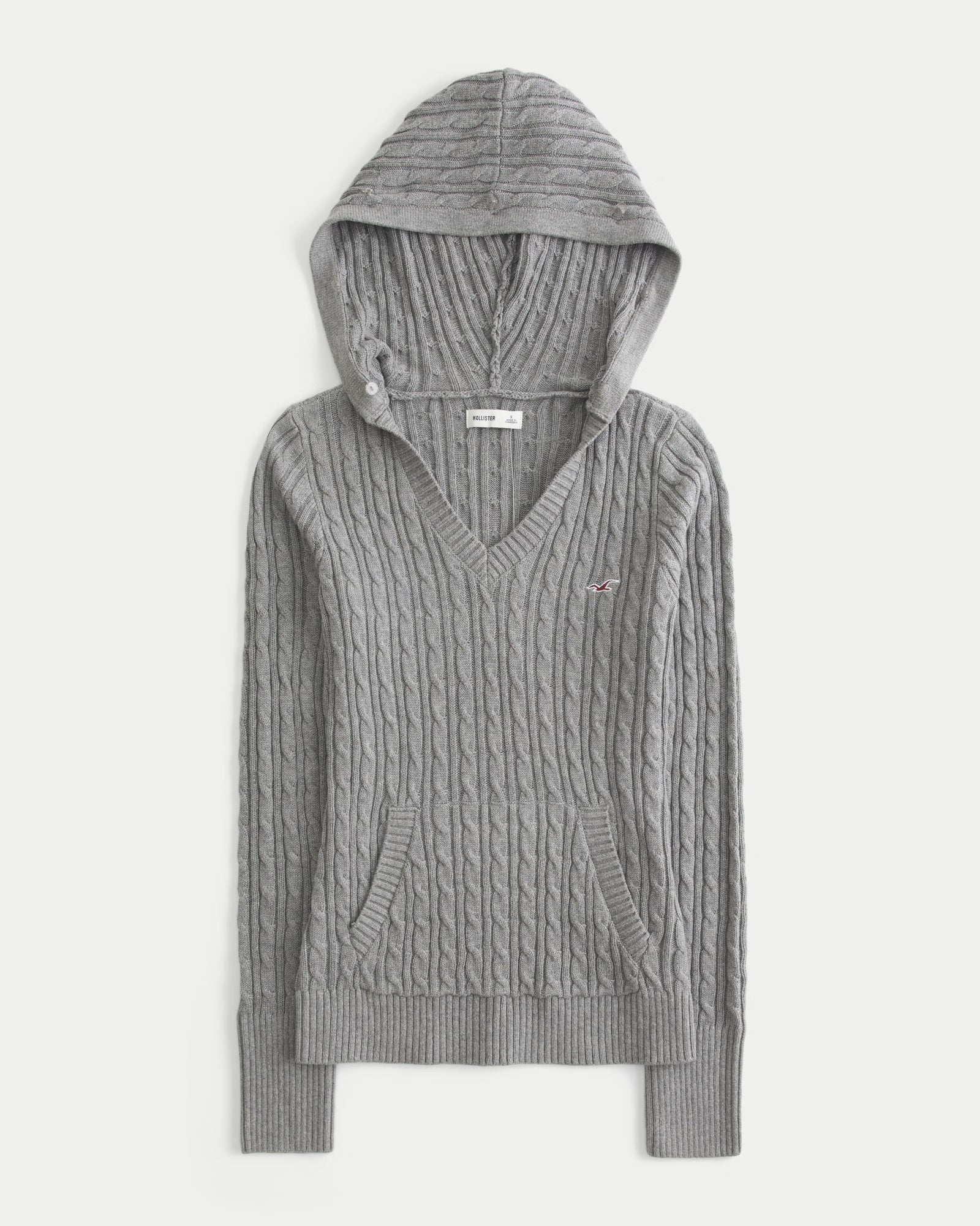 Hollister - Faux Fur Trim Hooded Cable-Knit Sweater