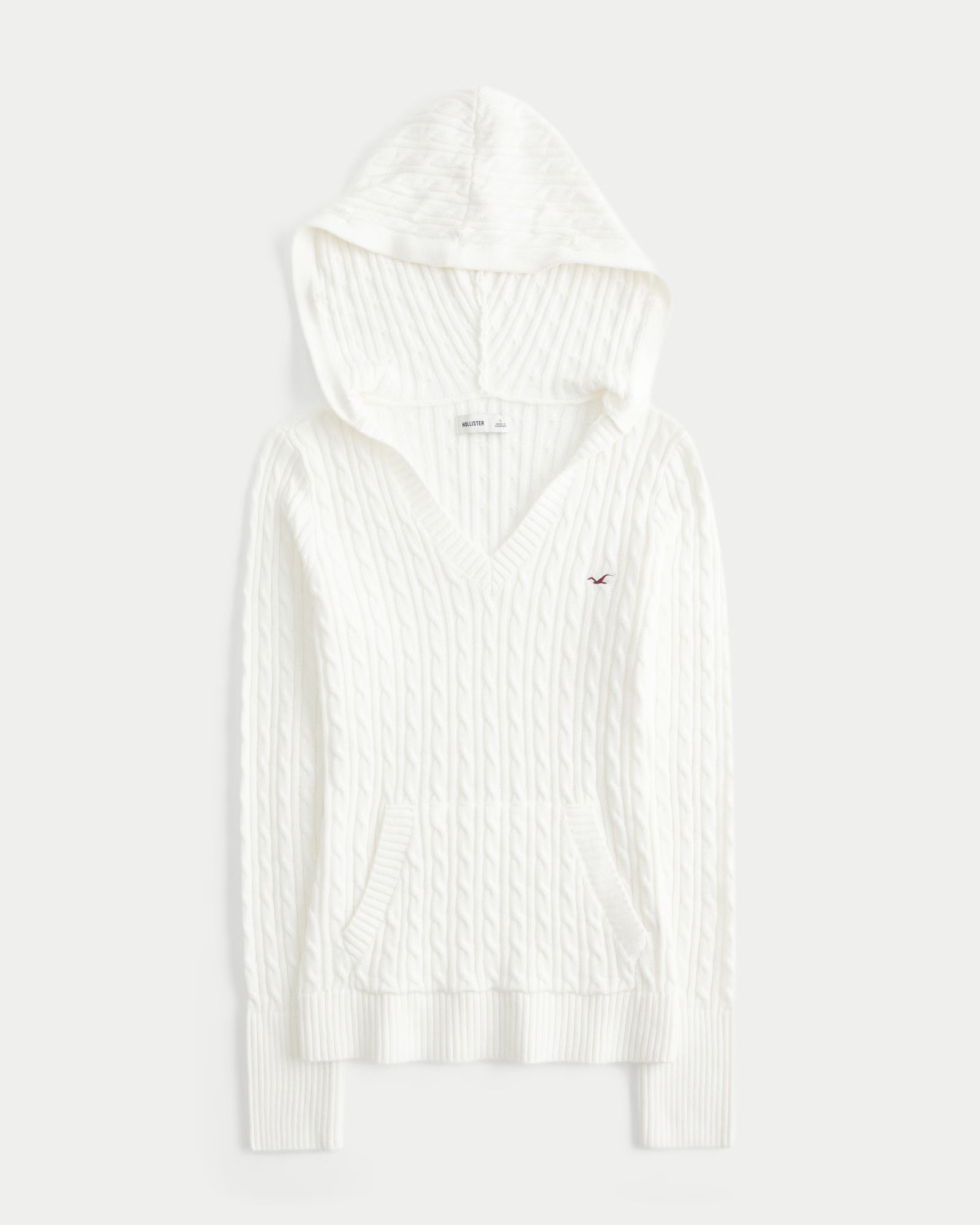 Hollister - Faux Fur Trim Hooded Cable-Knit Sweater
