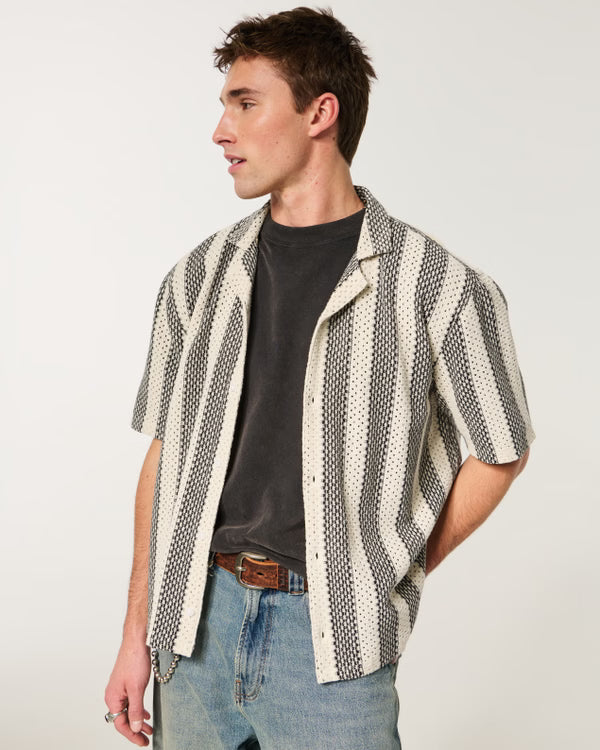 Hollister - Boxy Short-Sleeve Crochet-Style Shirt