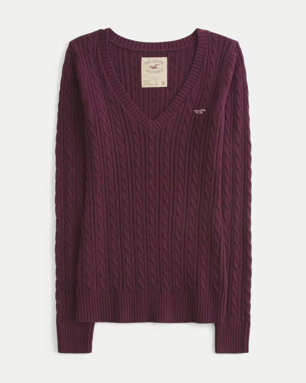 Hollister - Ivy Cable-Knit V-Neck Sweater