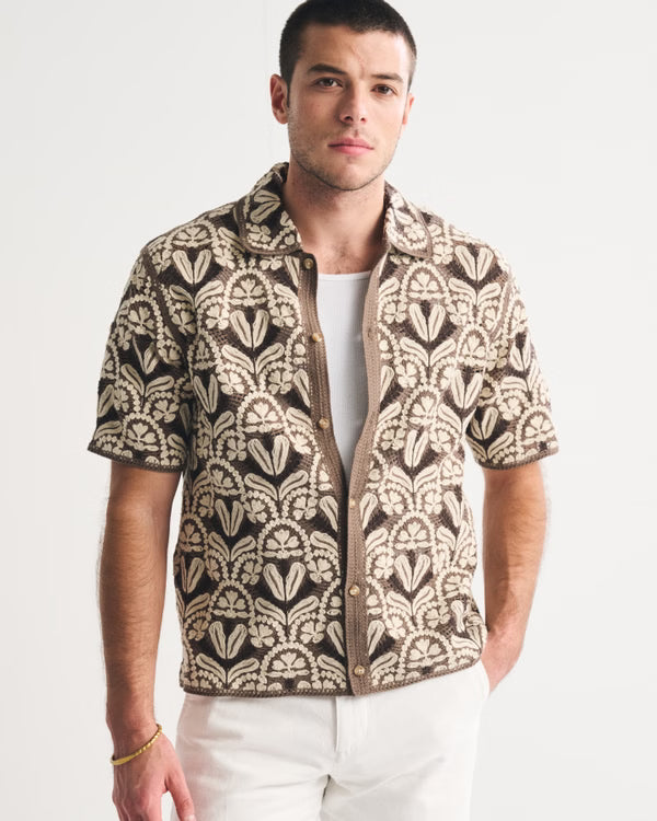 Abercrombie & Fitch - Crochet-Style Button-Through Sweater Polo IMMEDIATE