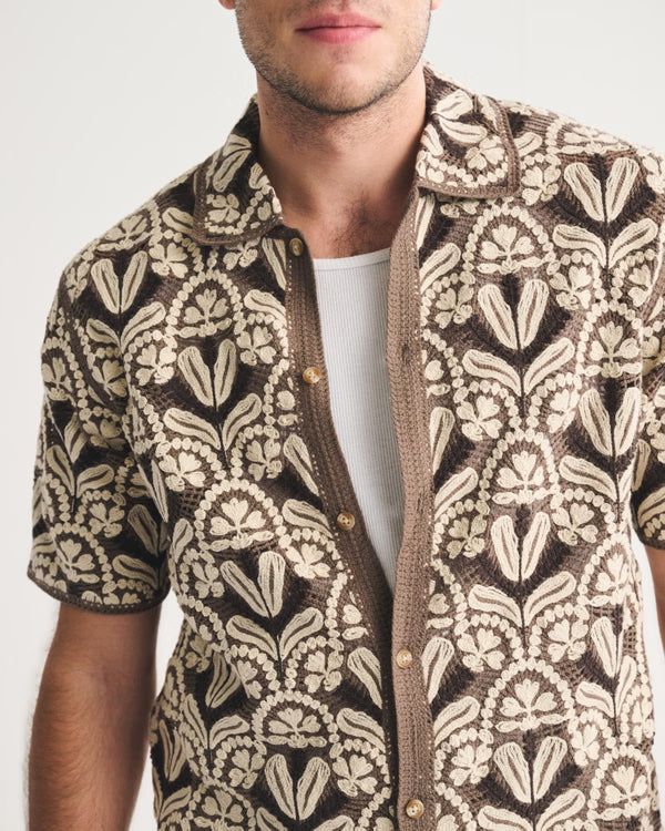 Abercrombie & Fitch - Crochet-Style Button-Through Sweater Polo IMMEDIATE