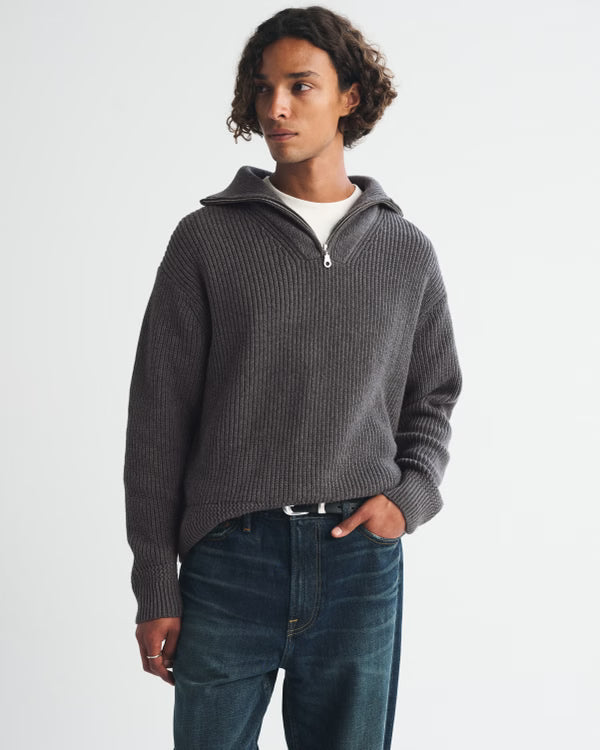 Abercrombie & Fitch - 100% Cotton Fold Down Collar Quarter-Zip Sweater