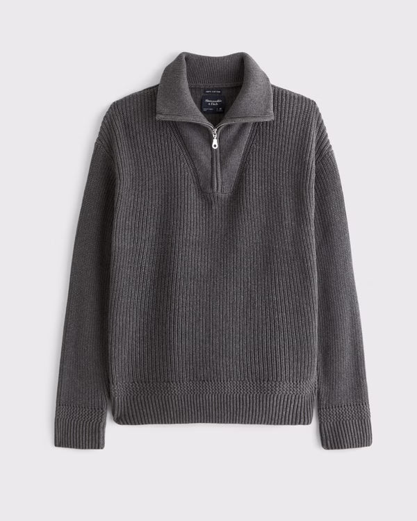 Abercrombie & Fitch - 100% Cotton Fold Down Collar Quarter-Zip Sweater