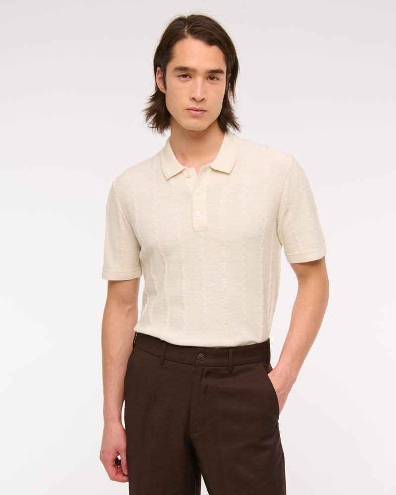Merino Wool-Blend Stitch 3-Button Sweater Polo