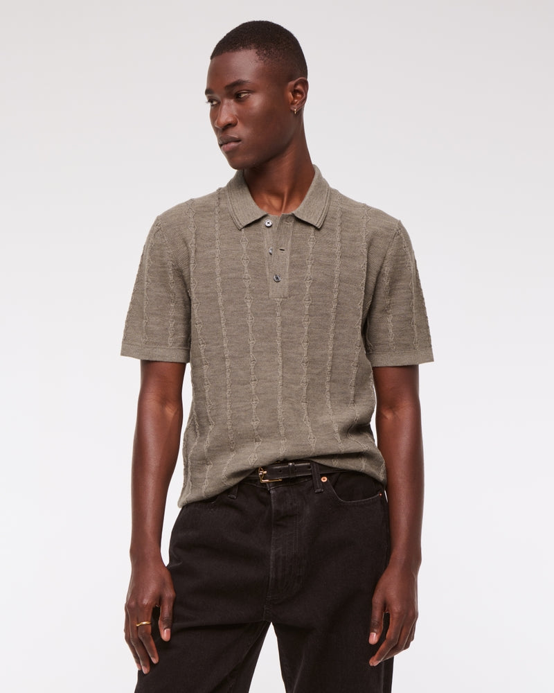 Merino Wool-Blend Stitch 3-Button Sweater Polo