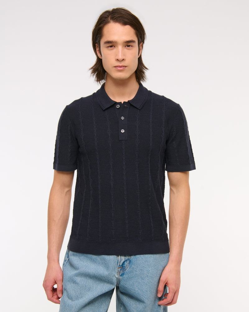 Merino Wool-Blend Stitch 3-Button Sweater Polo
