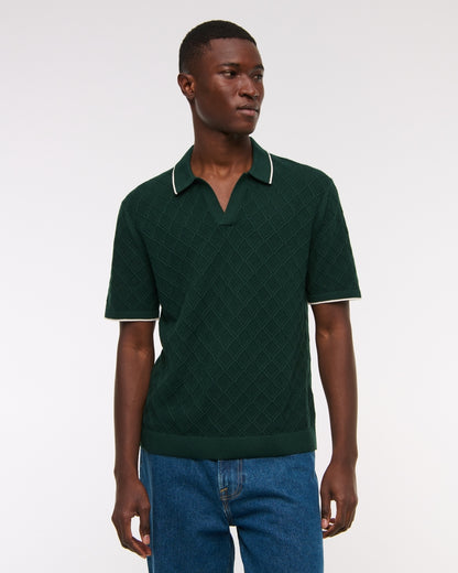 Preppy Tipped Johnny Collar Sweater Polo