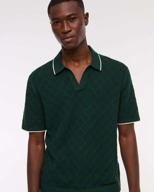 Preppy Tipped Johnny Collar Sweater Polo