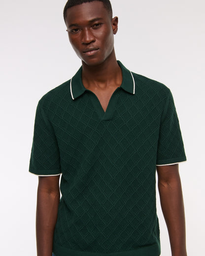Preppy Tipped Johnny Collar Sweater Polo