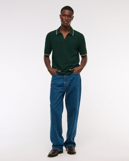 Preppy Tipped Johnny Collar Sweater Polo