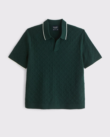 Preppy Tipped Johnny Collar Sweater Polo