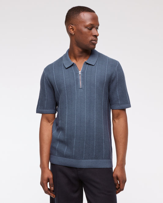 Textural Stripe Zip Sweater Polo