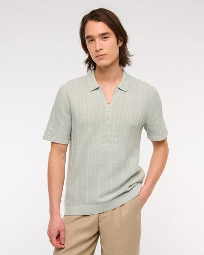 Textural Stripe Zip Sweater Polo