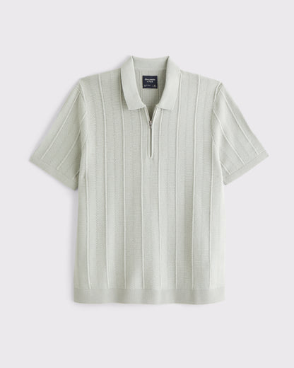 Textural Stripe Zip Sweater Polo