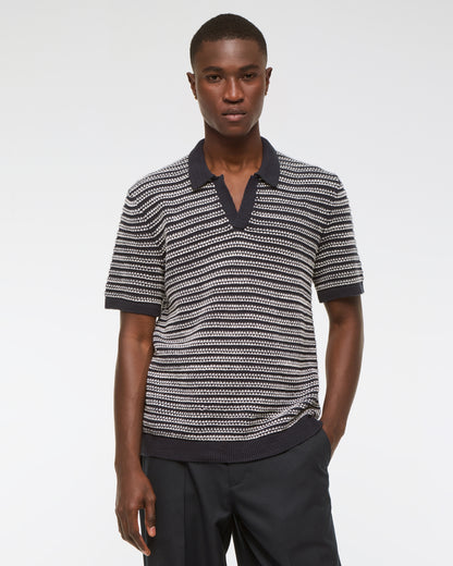 Textural Striped Johnny Collar Sweater Polo