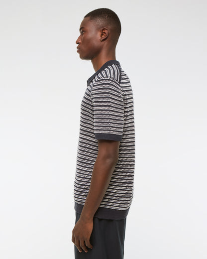 Textural Striped Johnny Collar Sweater Polo