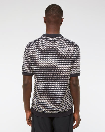 Textural Striped Johnny Collar Sweater Polo