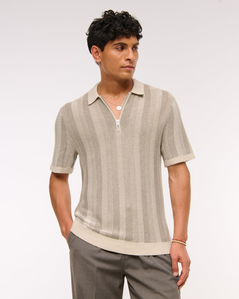 Contrast Textural Zip Sweater Polo