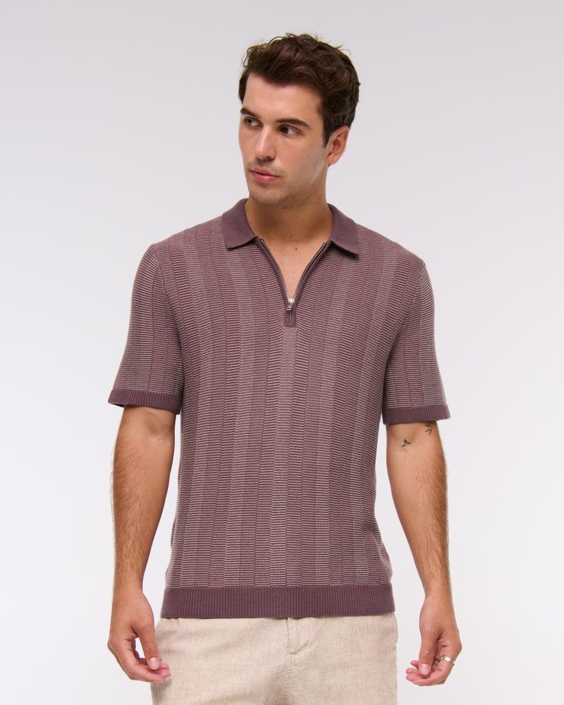 Contrast Textural Zip Sweater Polo