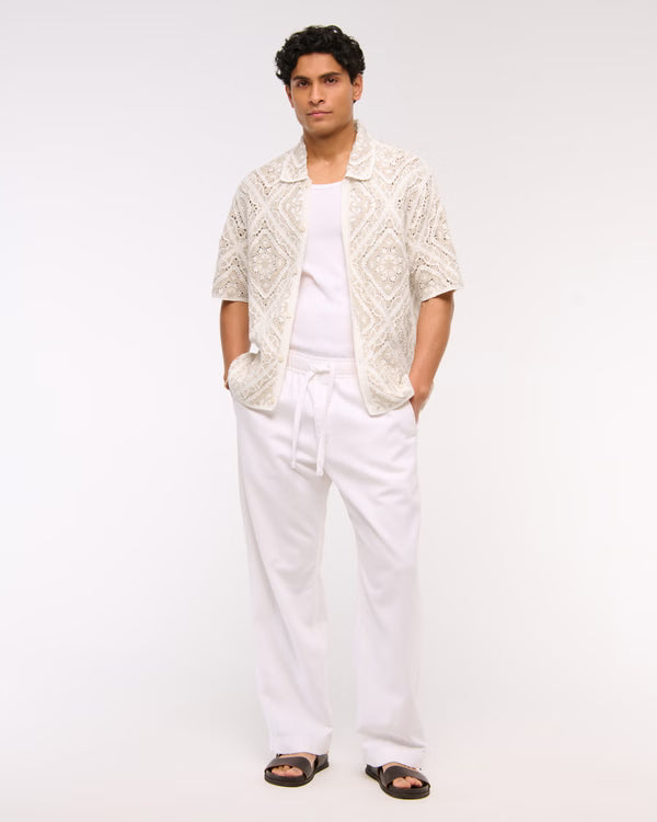 Abercrombie & Fitch - Crochet-Style Floral Button-Through Sweater Polo.