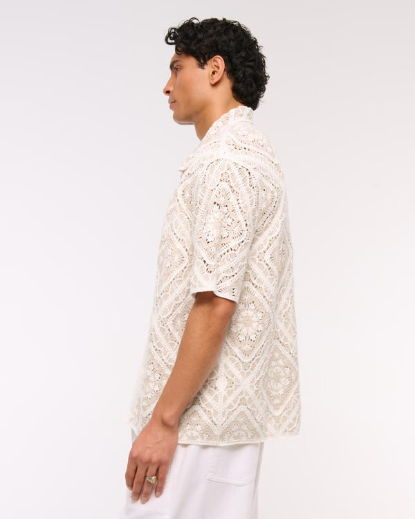 Abercrombie & Fitch - Crochet-Style Floral Button-Through Sweater Polo.