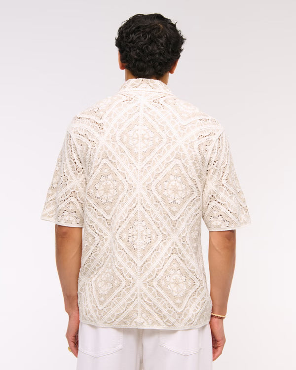 Abercrombie & Fitch - Crochet-Style Floral Button-Through Sweater Polo.
