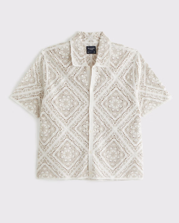 Abercrombie & Fitch - Crochet-Style Floral Button-Through Sweater Polo.