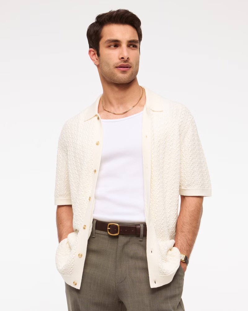 Cable Button-Through Sweater Polo