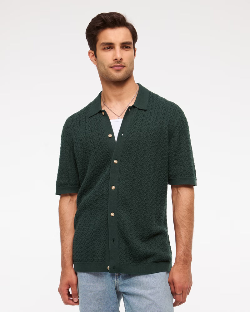Cable Button-Through Sweater Polo
