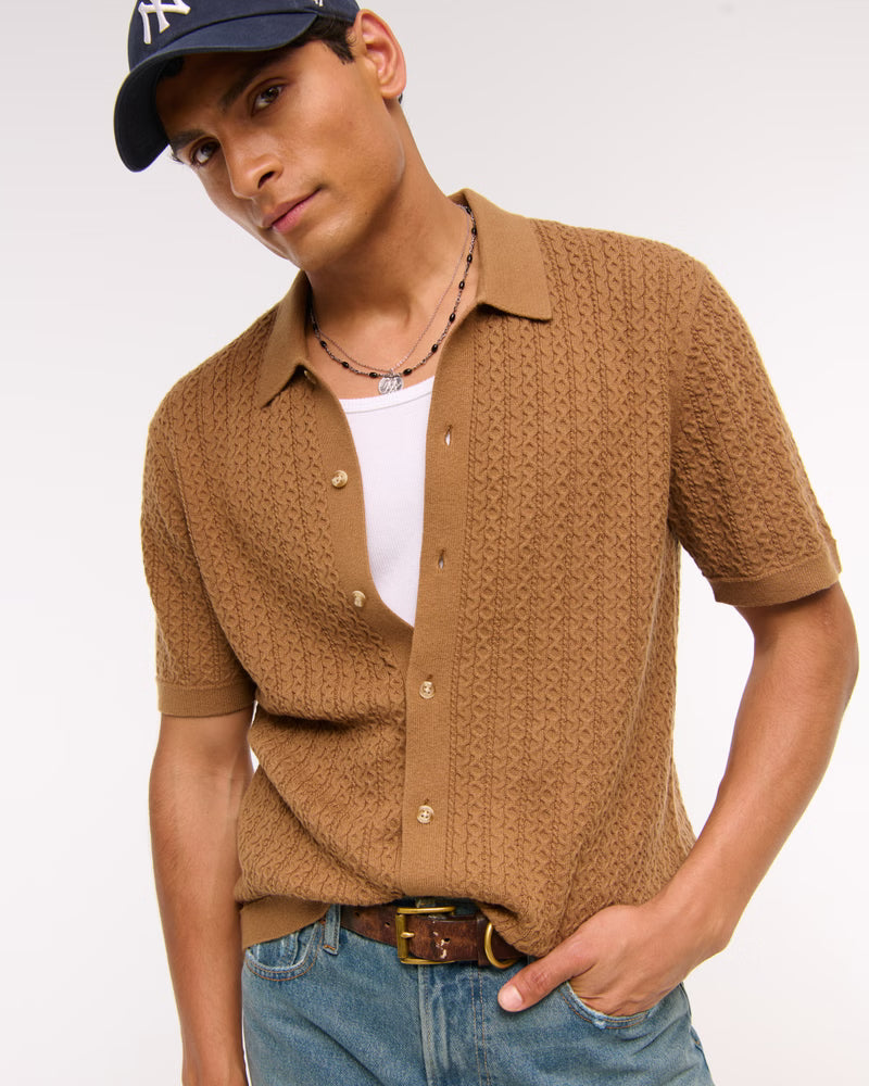 Cable Button-Through Sweater Polo