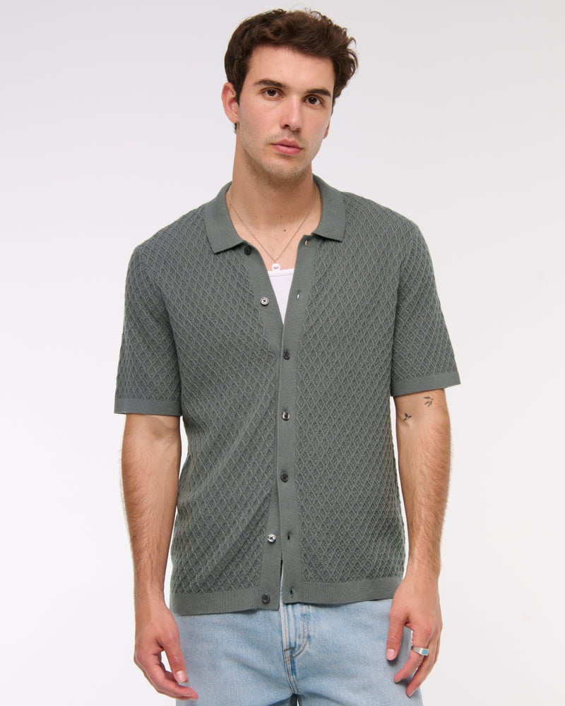 Diamond Stitch Button-Through Sweater Polo