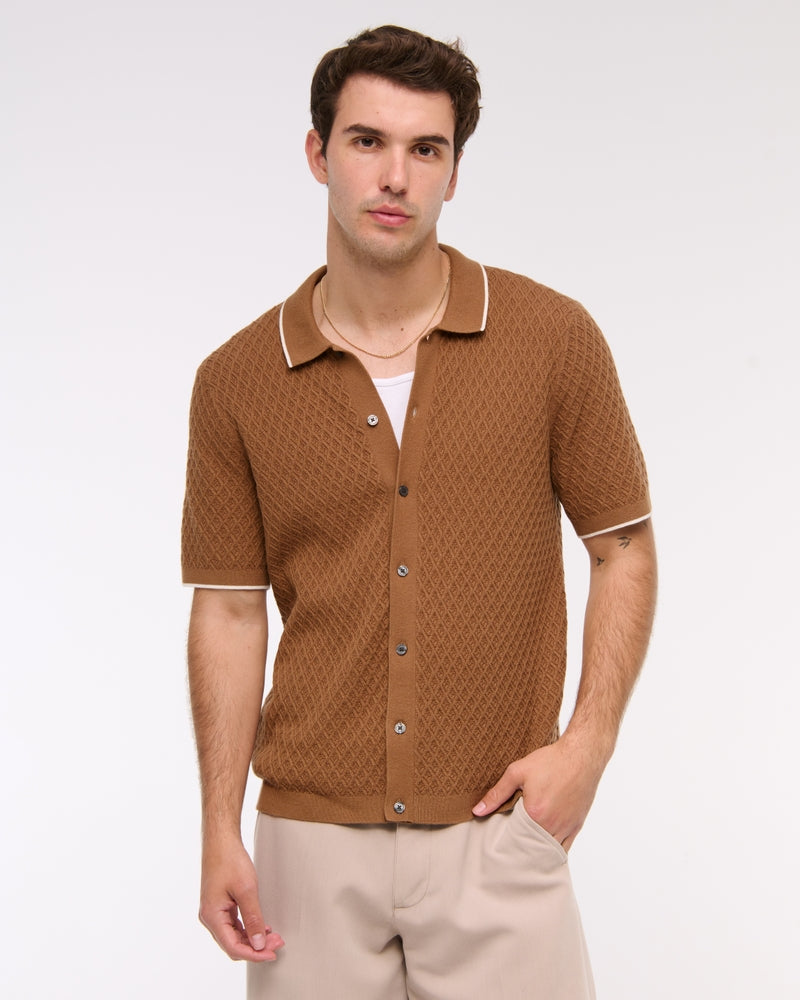 Diamond Stitch Button-Through Sweater Polo