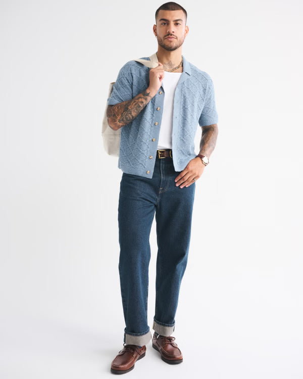 abercrombie & fitch - Crochet-Style Button-Through Sweater Polo.