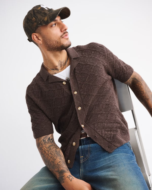 Abercrombie & Fitch - Crochet-Style Button-Through Sweater Polo.