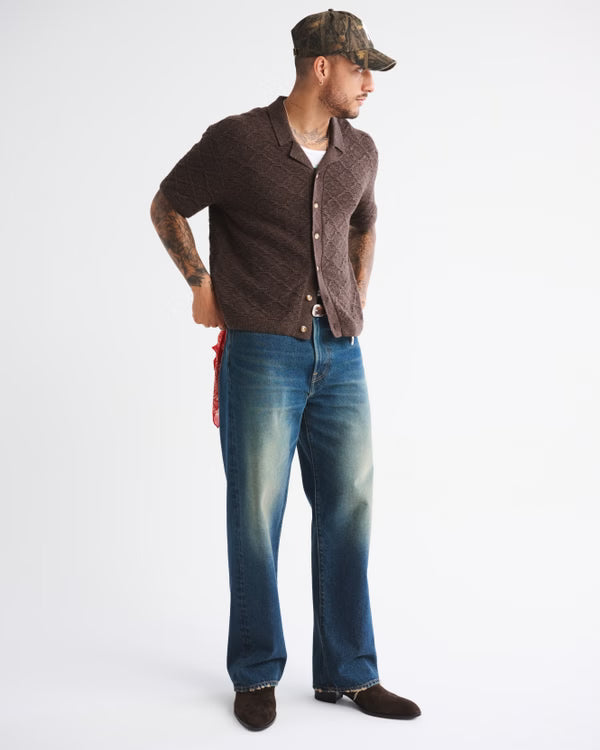 Abercrombie & Fitch - Crochet-Style Button-Through Sweater Polo.