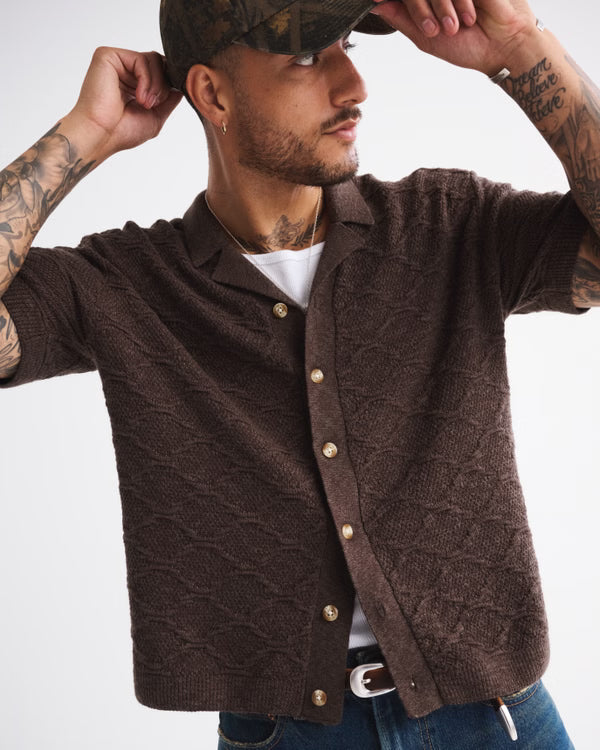 Abercrombie & Fitch - Crochet-Style Button-Through Sweater Polo.
