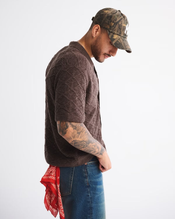 Abercrombie & Fitch - Crochet-Style Button-Through Sweater Polo.