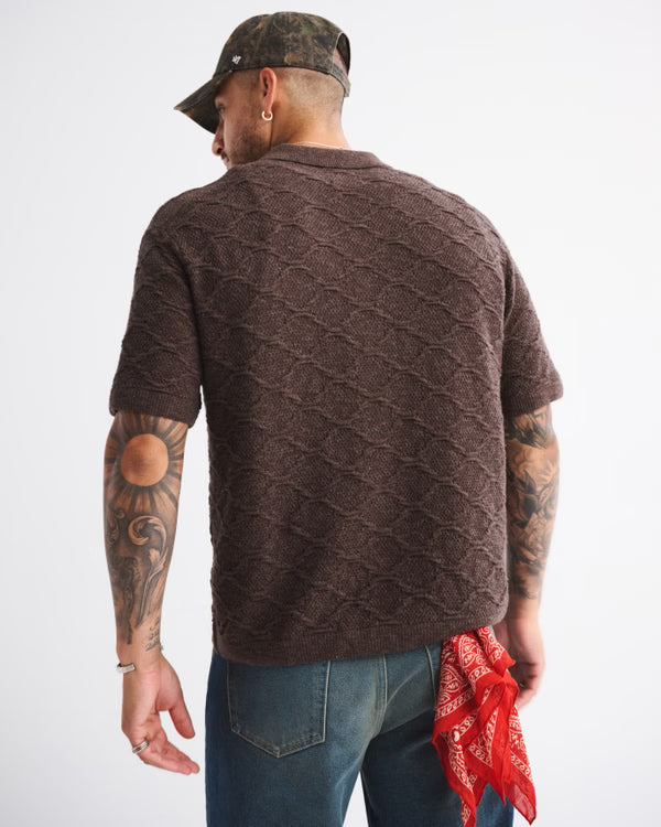 Abercrombie & Fitch - Crochet-Style Button-Through Sweater Polo.