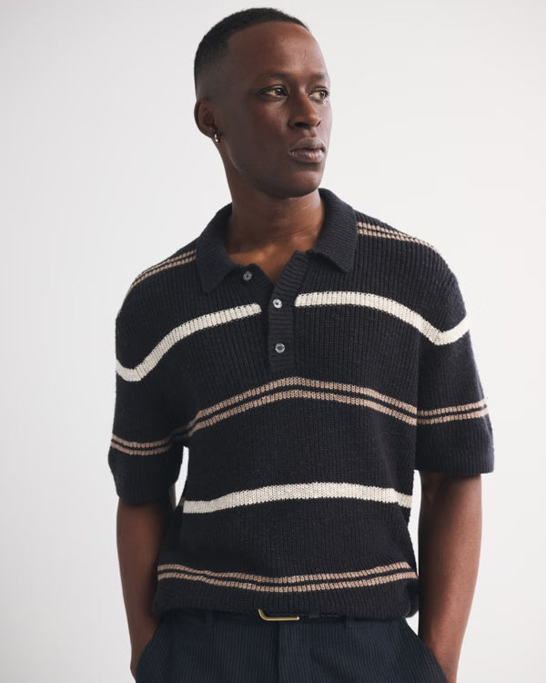 Abercrombie & Fitch - 100% Cotton Striped 3-Button Sweater Polo IMMEDIATE